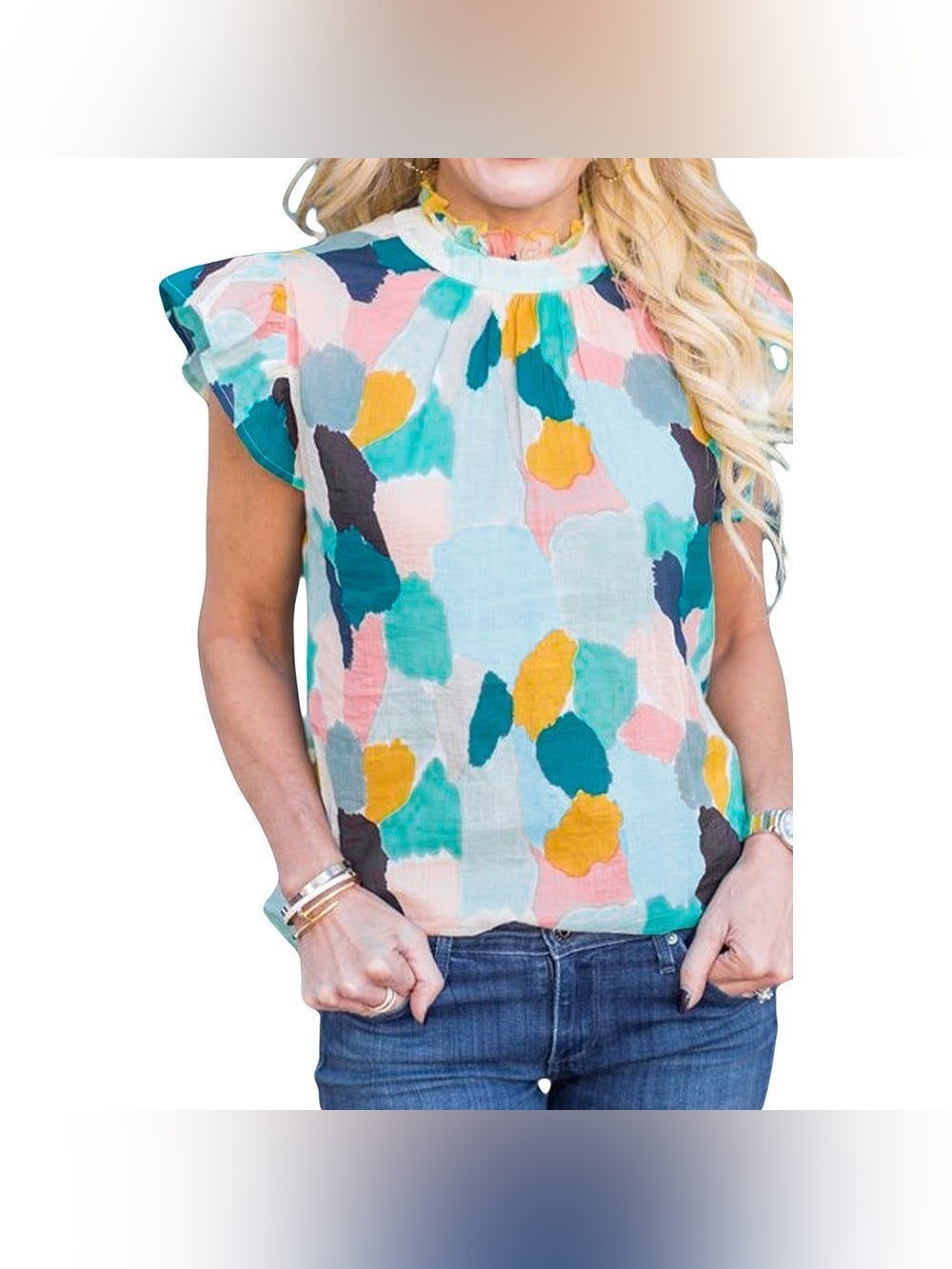THML Multicolor Abstract Print Women's Top